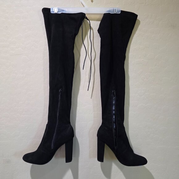 Viva Black Faux Suede Over the Knee Thigh High Heeled Winter Goth Boots Boot 39 - Picture 10 of 16
